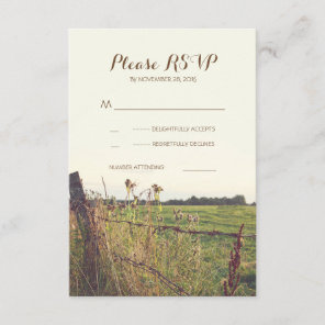 Rural barbed wire fence wedding RSVP cards