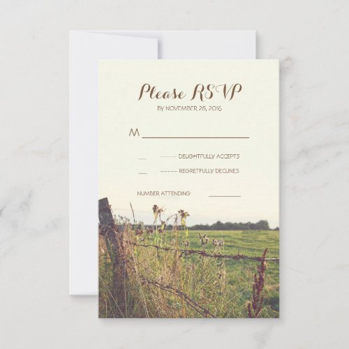 Rural barbed wire fence wedding RSVP cards