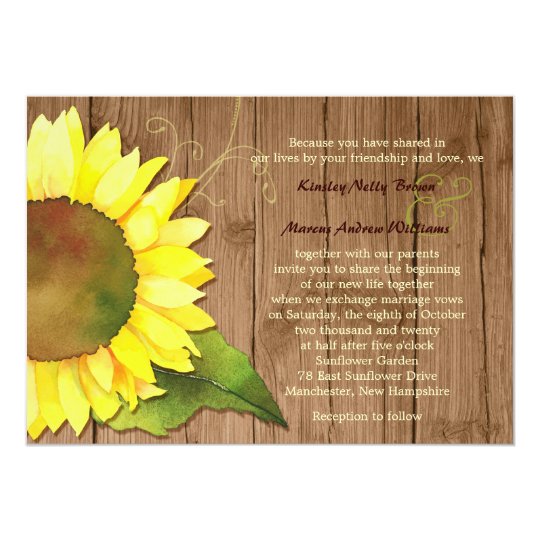 Rural Barnwood Watercolor Sunflower Wedding Card