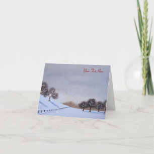 Rural christmas snow scene landscape art holiday card