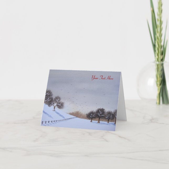 Rural christmas snow scene landscape art holiday card (Front)