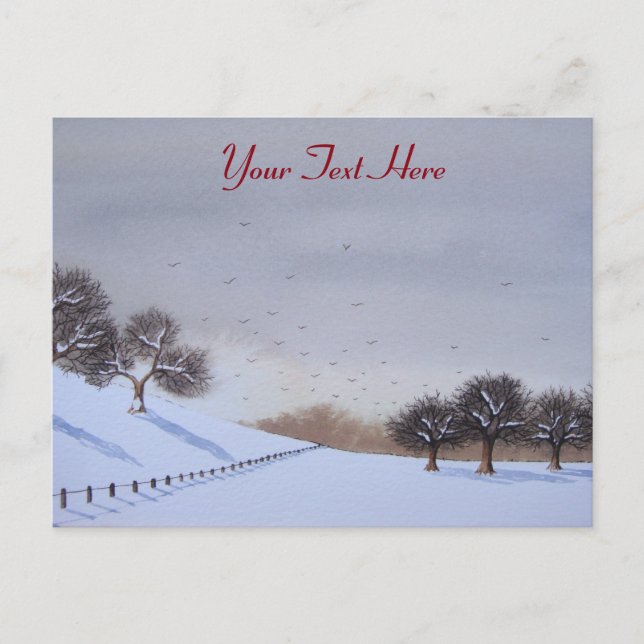 Rural christmas snow scene landscape art holiday postcard (Front)