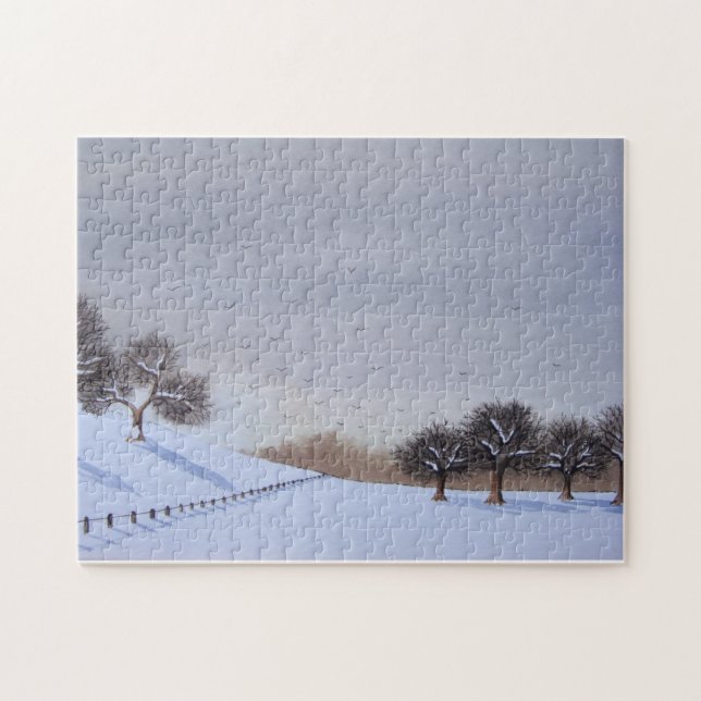 Rural christmas snow scene landscape art jigsaw jigsaw puzzle (Horizontal)