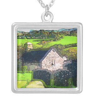RURAL CHURCH SILVER PLATED NECKLACE