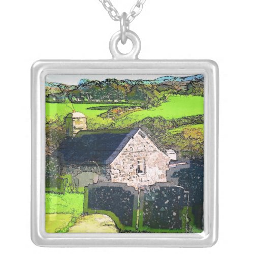 RURAL CHURCH SILVER PLATED NECKLACE