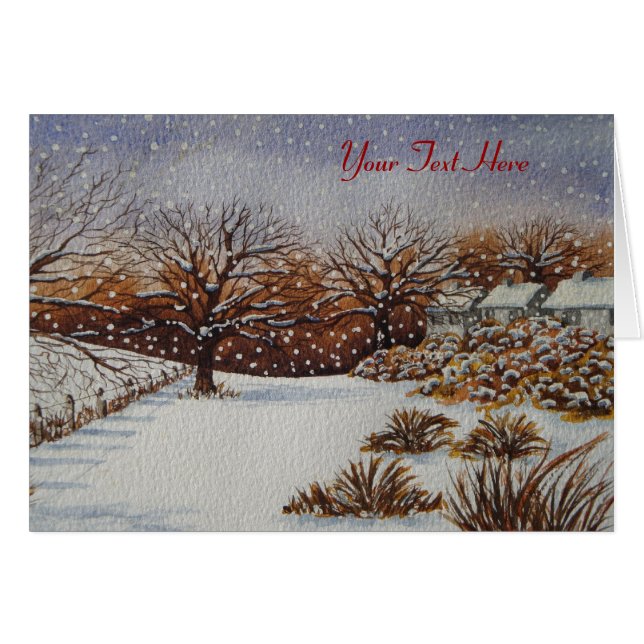 rural cottages and trees snow scene cards (Front Horizontal)