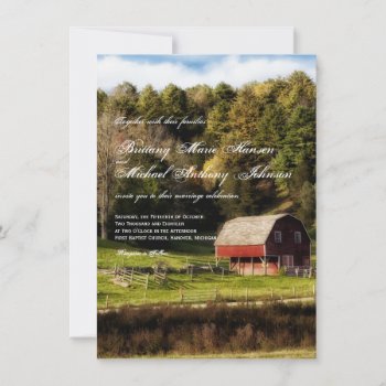Rural Country Barn Trees Rustic Wedding Invitation by CountryWeddings at Zazzle