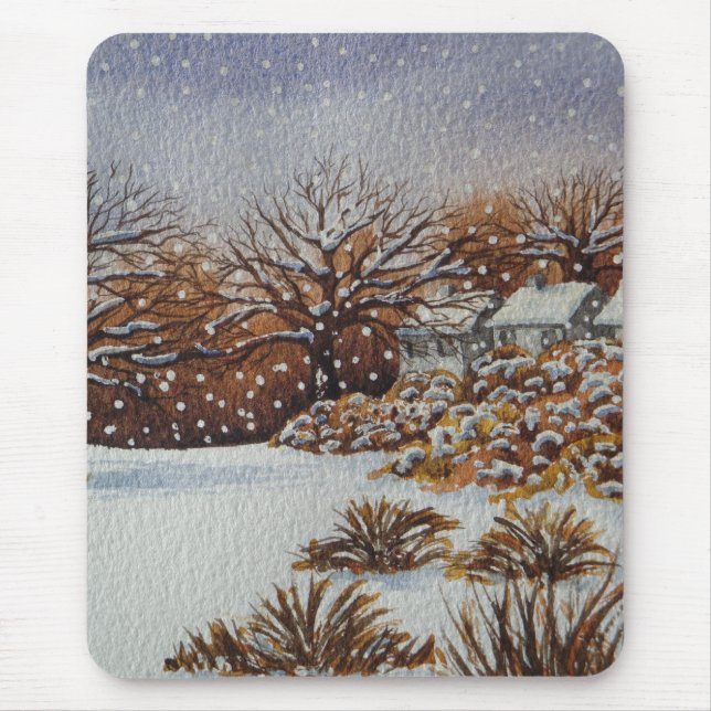 rural country cottage snow scene mouse pad (Front)