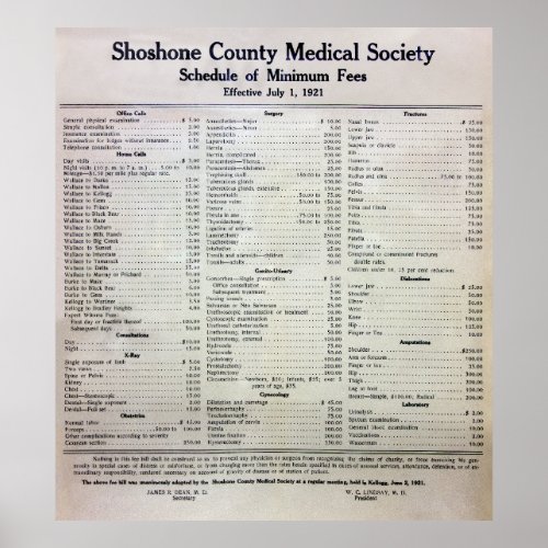 Rural Doctor Fee Chart 1921