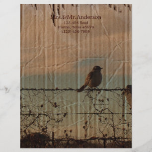 Rural Farm fence bird western barn wedding Letterhead