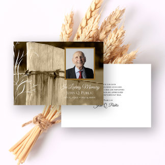 Rural Farm Fence Post Funeral Memorial Sympathy Thank You Card