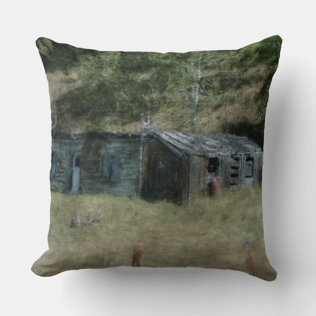 Rural Farm Outbuildings Impressionist Art Throw Pillow (Front)