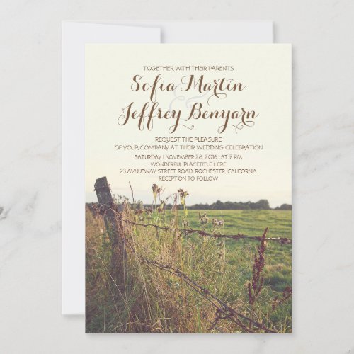 rural fence country rustic wedding invitation