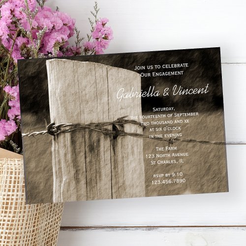 Rural Fence Post Country Farm Engagement Party Invitation
