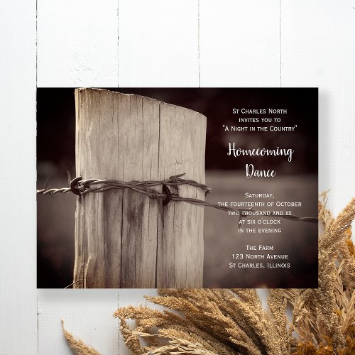 Rural Fence Post Country Homecoming Dance Invitation