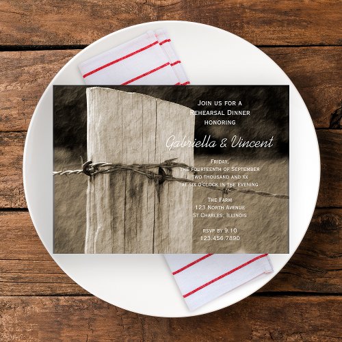 Rural Fence Post Country Wedding Rehearsal Dinner Invitation