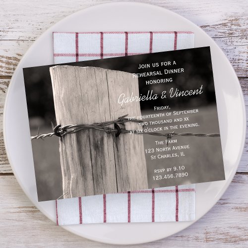 Rural Fence Post Country Wedding Rehearsal Dinner Invitation