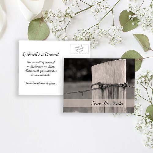 Rural Fence Post Country Wedding Save the Date Announcement Postcard