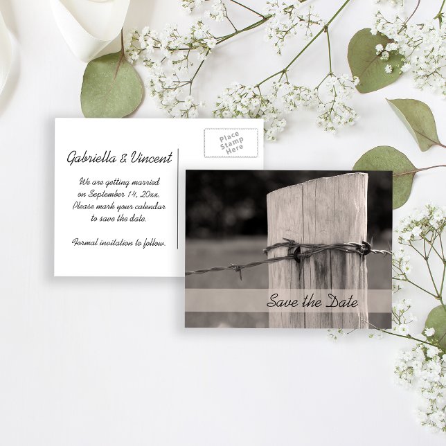 Rural Fence Post Country Wedding Save the Date Announcement Postcard (Creator Uploaded)