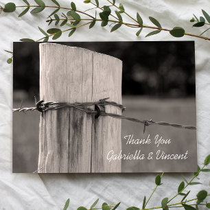Rural Fence Post Country Wedding Thank You Note Card