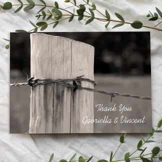 Rural Fence Post Country Wedding Thank You Note Card