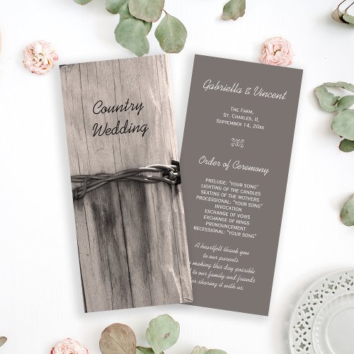 Rural Fence Post Country Western Ranch Wedding  Program