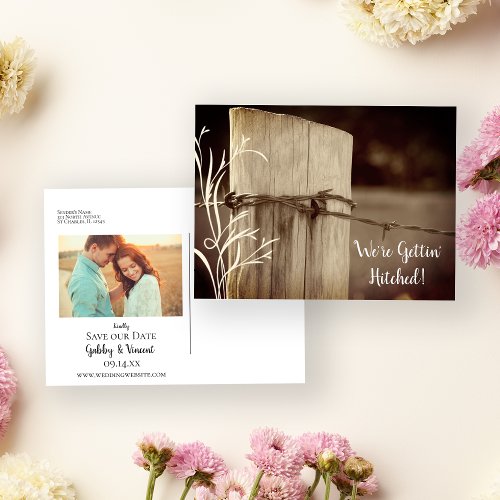 Rural Fence Post Ranch Wedding Save the Date Announcement Postcard