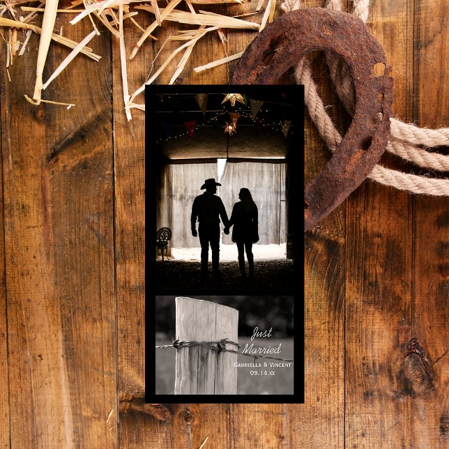 Rural Fence Post Western Just Married Photo Card (Creator Uploaded)