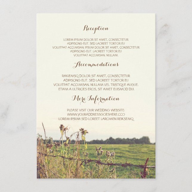 Rural Fence Wedding Details Enclosure Card (Front)