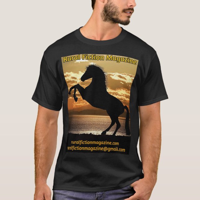Rural Fiction Magazine (rearing horse with sunset) T-Shirt (Front)