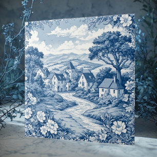 Rural French Pastoral Country Toile De Jouy Floral Ceramic Tile