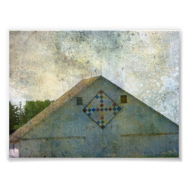 Rural Iowa Barn With Quilt Grunge Photo Print (Front)