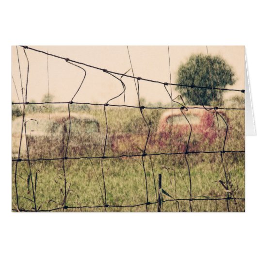 Rural Junkyard, Vechicles Rusting Away in a Field Cards (Front Horizontal)