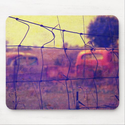 Rural Junkyard Vechicles Rusting Away in a Field Mouse Pad