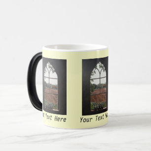 Rural landscape view from church window color morph mug