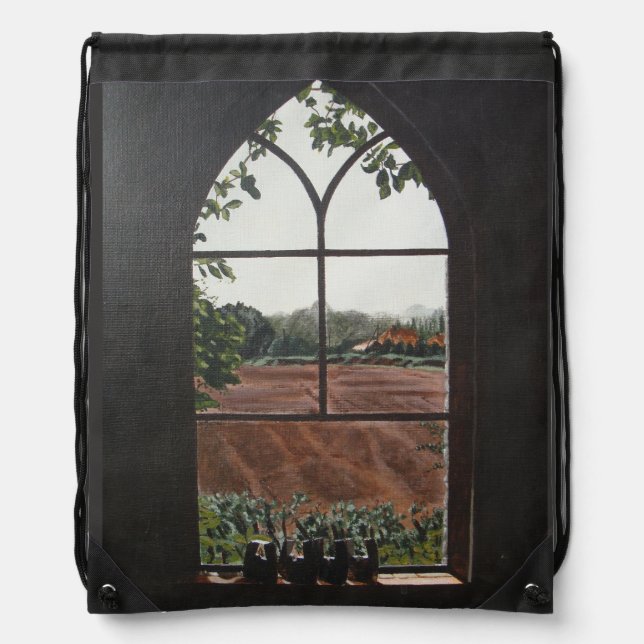 Rural landscape view from church window drawstring drawstring bag (Front)