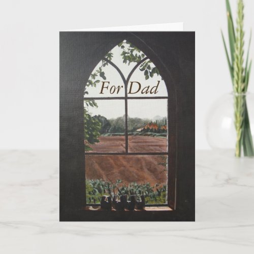 Rural landscape view from church window for dad card