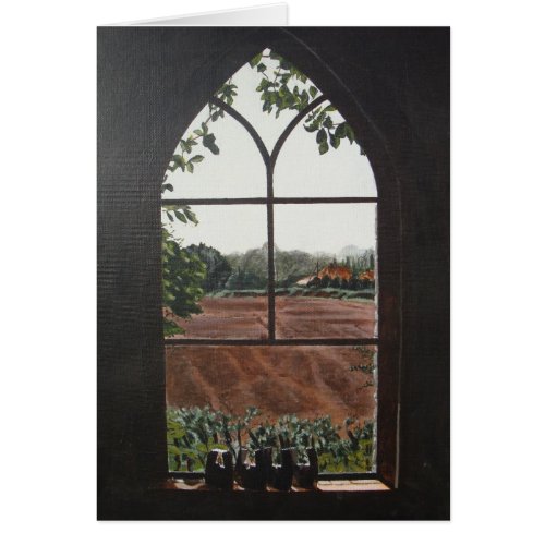 Rural landscape view from church window painting