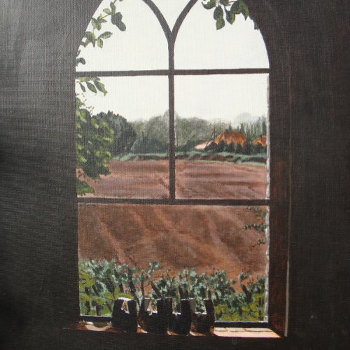 Rural landscape view from church window painting jigsaw puzzle