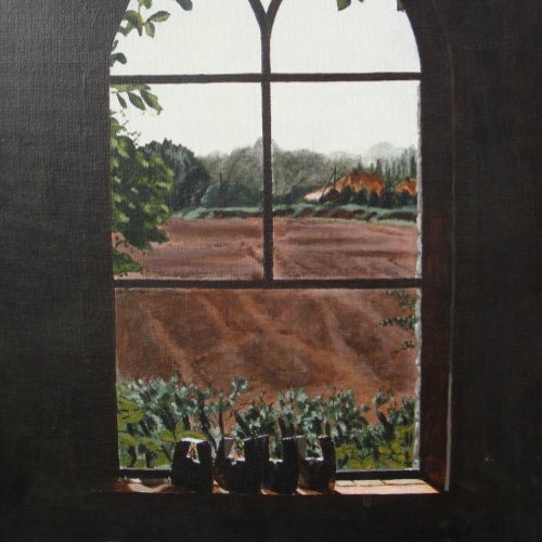 Rural landscape view from church window painting Two_Tone coffee mug