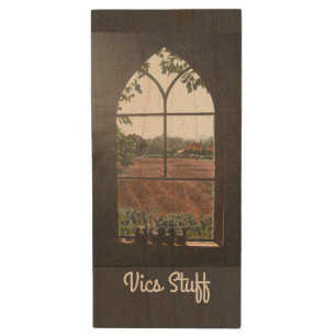 Rural landscape view from church window wood flash drive