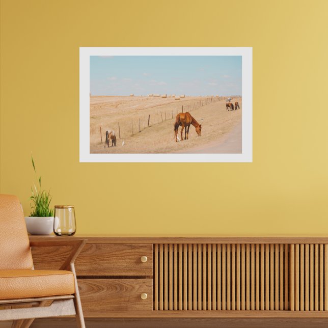 Rural Landscape Wild Horses Fields Birds Poster (Living Room 2)