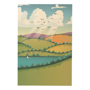 Rural landscape. wood wall art