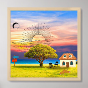 Rural Life Under The Sunset - Rustic Tree Framed Art