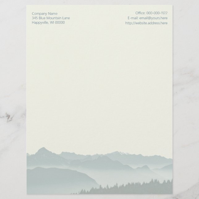 Rural Mountains Blank Text at Top Letterhead Paper (Front)