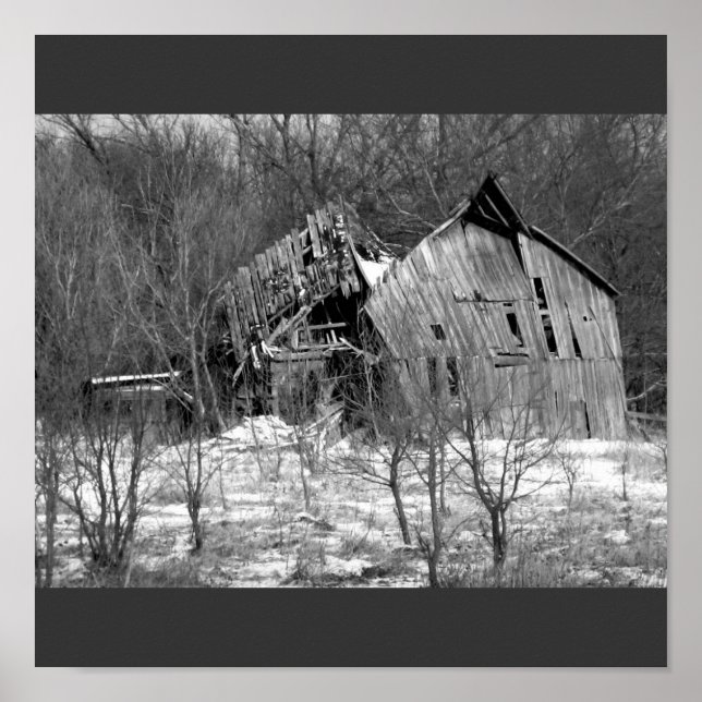 Rural Nebraska Barn B&W Poster (Front)