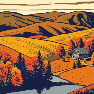 Rural Panorama in Warm Pastel Colors Country Style Poster