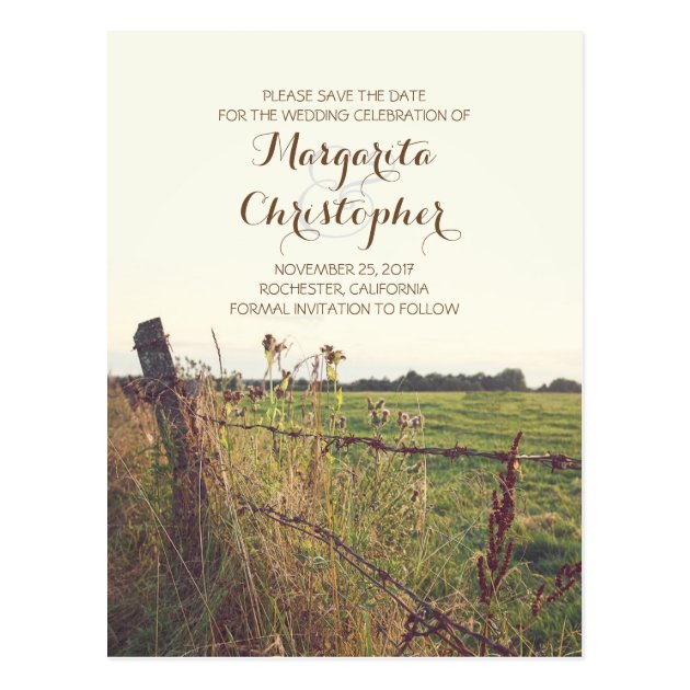 Rural Pasture Fence Rustic Save The Date Postcards
