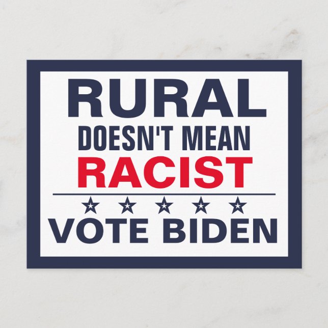 Rural Pro-Biden Harris Anti-Racism Vote Blue Postcard (Front)