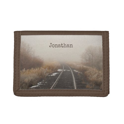 Rural Railroad Tracks in Fog Photo Wallet